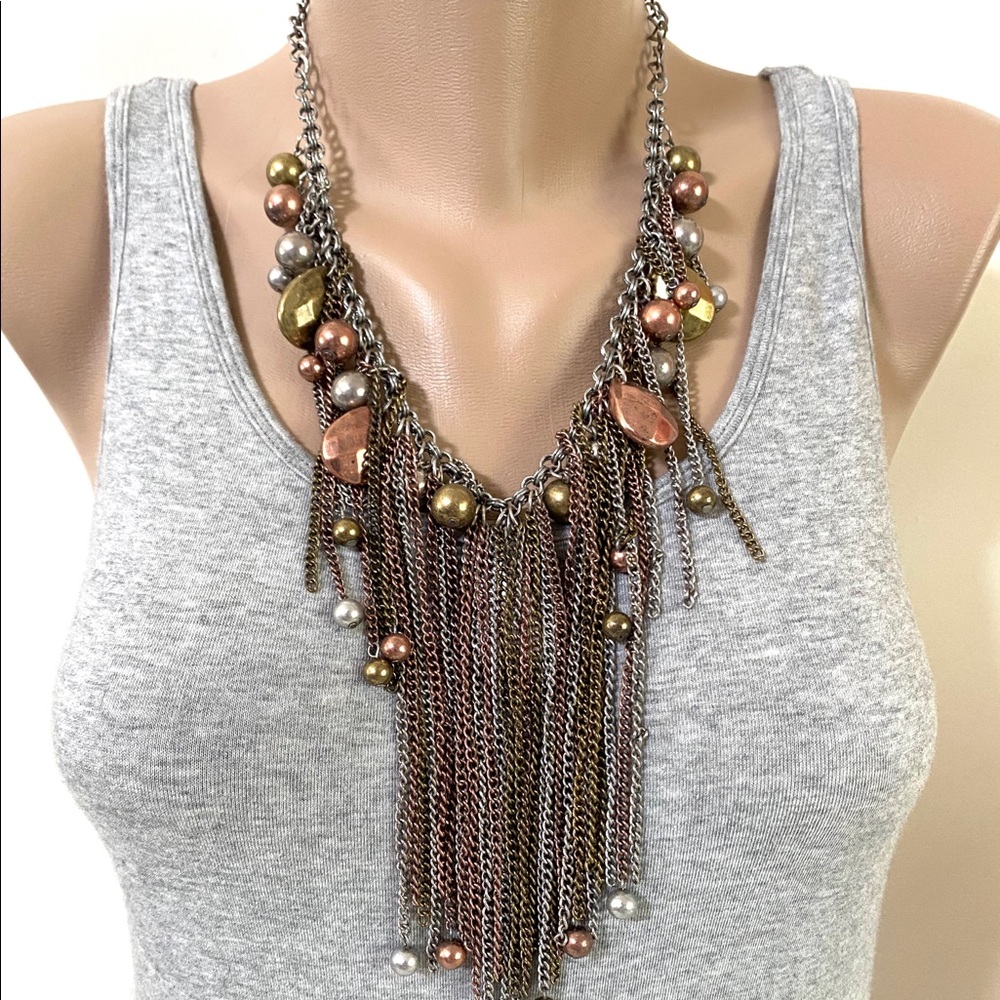 Bold Long Dangling Chain Statement Necklace Set - image 4